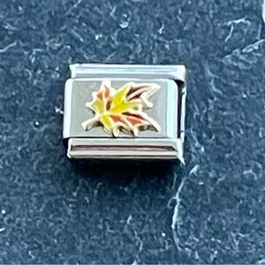 Zoppini Stainless Steel & Gold Autumn Leaf Charm link for Bracelet